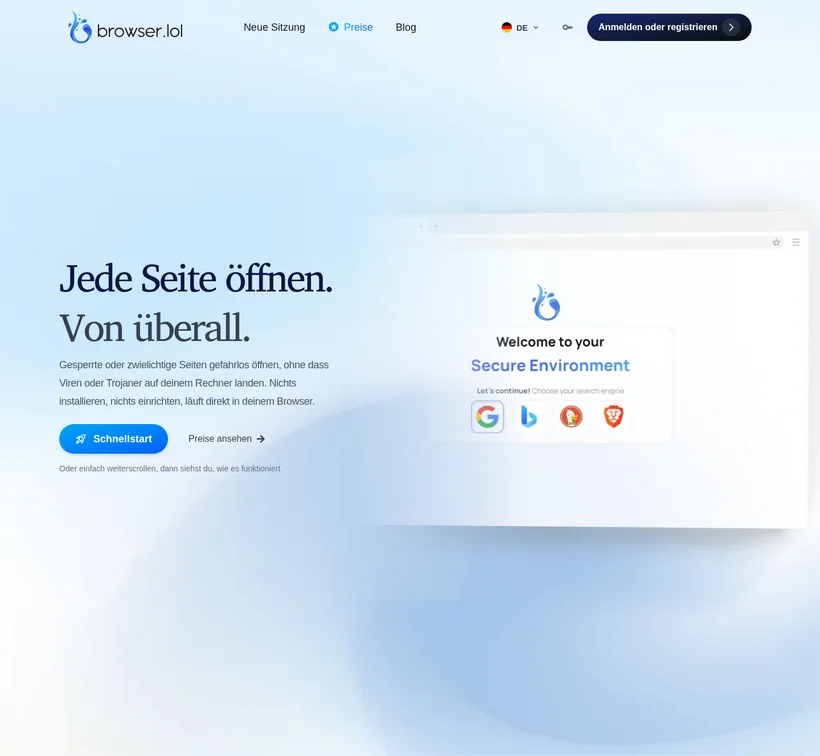 Oberfläche von Browser.lol